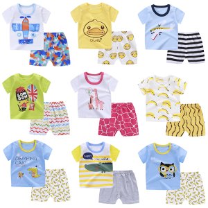 Factory price Summer children clothes set 100% cotton short sleeve  2pcs baby clothes set wholesale