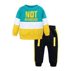 Fall yellow green stripe baby clothes clothing suit tracksuit set baby