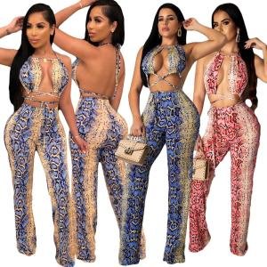 Fashion Asymmetrical Backless Print Polyester Wrapped Jumpsuits