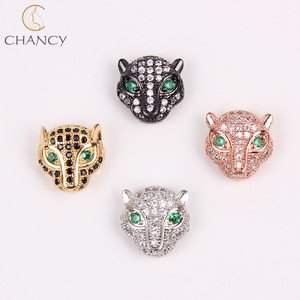 Fashion brass jewelry findings bracelet charms cz micro pave leopard head spacer beads