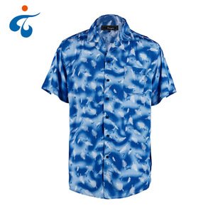 Fashion design soft casual blue print hawaiian shirts men for holiday