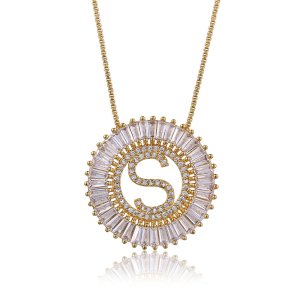 fashion gold plated custom long chain cz micro pave 26 initial alphabet letter pendants charm necklace for women jewelry