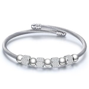 Fashion Love Crystal Jewelry Bracelets for Women Stainless Steel Silver Charm Bracelet Bangle