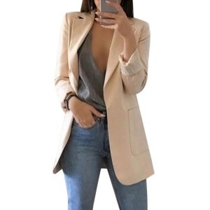 Fashion Slim Blazer Jacket Female Solid OL Long Sleeve Suit Coat
