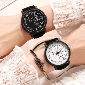 Fashion White Black Leather Unisex Watches Quartz Casual Wristwatch Simple Digital Geometry Creative Couple Watch (SK063)