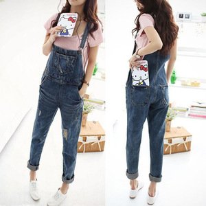 Fashion Women Distressed Denim Jumpsuit Ladies Spring Fashion Loose Jeans Rompers  Casual Plus Size Overall Playsuit with Pocket