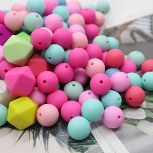 Food Grade Silicone Multi Color 70 Different Color Baby Teething Beads with Colorful Designs