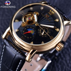 Forsining Watch Luxury Series Luminous Design Rose Golden Case Men Watch Top Brand Tourbillion Diamond Display Automatic Watch