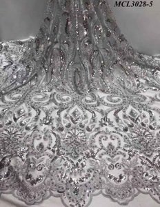 Free shipping silver women polyester sequins dress lace embroidered dresses beaded mesh lace fabric african