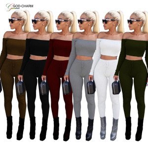 GC-66862052 Wholesale sexy strapless crop top club two piece women set long sleeve tops and pants set 2 piece outfits for women