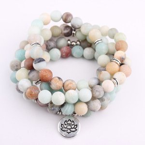 Gemstone 108 Mala Necklace Yoga Healing Bracelet Stones Meditation 108 Mala Beads on Bracelet