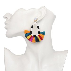 Geometric tassel earrings Amazon explosion women earrings ethnic style pure handmade woven jewelry
