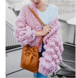 Girl Hand Knitted Cardigans Women Sweater 2018 Autumn Winter Thick Warm Jumper Lantern Long Sleeve V Neck Outwear Top