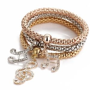 Golden 3Pcs Charms Bracelet Music Note Bracelets For Women Pulsera Femenina Fashion CZ Crystal Jewelry