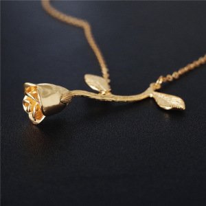 Handmade Jewelry Women Chain Round CZ 925 Sterling Silver Necklace Fill 3D Gold Rose Flower Pendant Necklace For Love