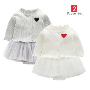 Heart EMB knitted Cotton princess Infant toddlers newborn baby girls clothes rompers sets wholesale
