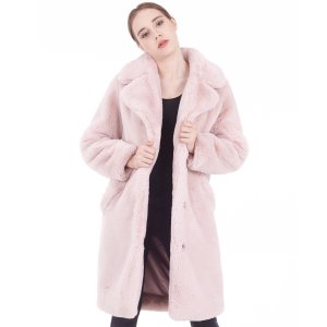 High Quality Turndown Collar Ultra-soft Faux Rabbit Fur Nude Winter Women Long Coat