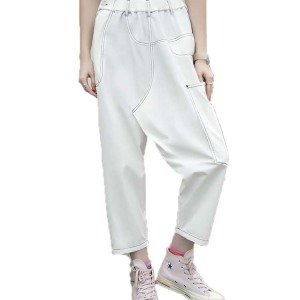 High quality women casual woven ankle-length pants