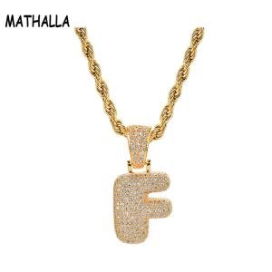 Hiphop Jewelry Iced Out CZ Diamond Bubble Letter F Pendant Metal Brass Gold Capital Alphabet F Initial Charm Necklace