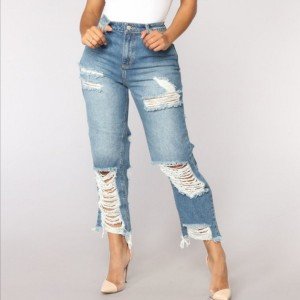 Hole ripped jeans women straight pant loose denim pants boyfriends for woman ladies skinny jeans Y11366