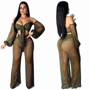Hot Ladies See Through Sexy Hollow Out Mesh Outfit Women 2 Piece Clothing
