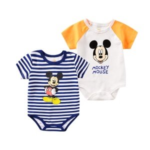 Hot Sale Baby Summer Clothes Short Sleeve Lovely Cartoon Mouse Stripe Baby Rompers Newborn Baby Jumpsuit