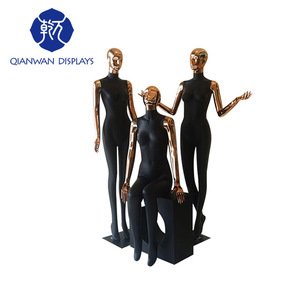 Hot sale black body mannequin gold head and hand female chrome mannequin