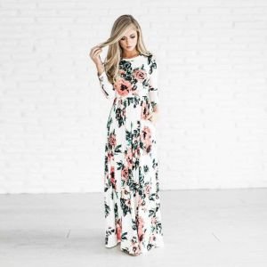 HOT SALE Fashion Spring Plus Size Women Long Sleeves Girls Casual Flora Printed Floor Length Long Night Party Sexy Maxi Dress