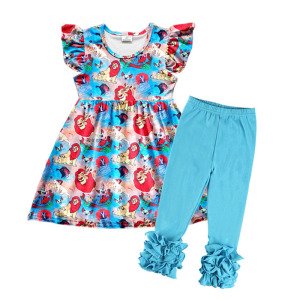Hot sale fly sleeve kids clothing child boutique baby girl clothes girls shorts set