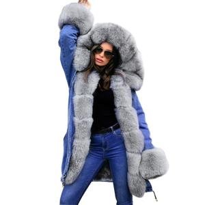 Hot Sale Fox Fur Collar Women Winter Coat Thick Warm Outwear Long Sleeve long Tops Jacket Fashion Clothing EAA0937