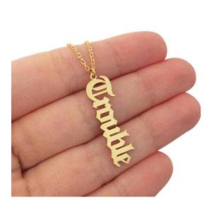 Hot sale Stainless IP gold plated steel personalized name old english custom necklace