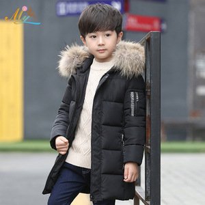 Hot sale style best quality multiple colored long hooded zipped technical boy child coat with faux fur collar