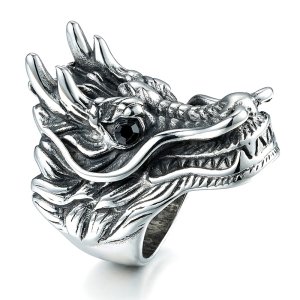 Hot sale Wholesale Price Vintage Geometric Dragon Zircon Stainless steel Ring