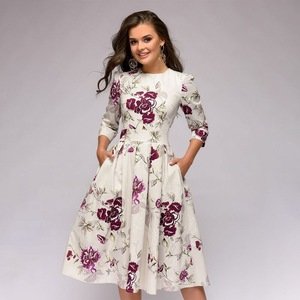 Hot Sales Girls Floral Print O-Neck Retro Style Dress