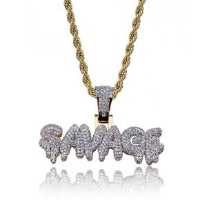 Hot Selling Copper Gold Color Iced Out Zircon SAVAGE Pendant Necklace Custom Name Jewelry