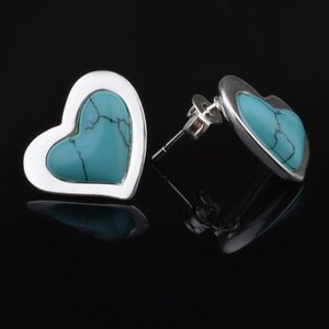 Hot Selling MJ Jewelry 925 Sterling Silver Heart Turquoise Earrings