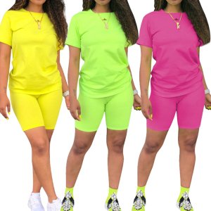 Hot Selling New Design 5 Colors Casual Sport 2 Piece Set Women Clothing Pants Suit Set Wholesale Two Pieces Biker Shorts Set
