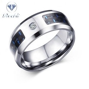HOT Unisex Classic cool Stainless Steel 3A Cubic Zirconia  Black  Wedding Band Rings for men adult
