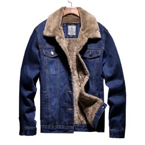 IN-Stock product fashion warm high quality fur denim winter men jeans jacket