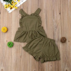 Infant Kid Baby Girl 0-24M Clothes Set infant summer solid Sling T-Shirts Tops Shorts Pants 2Pcs Outfit Clothes
