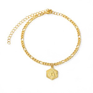 Initial A Gold Plated Hexagon Anklet Feet Jewelry