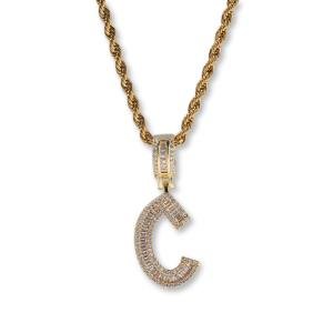 Ins Hot Sale Iced Out Old English Letter Pendant Custom Charm Name Plate Bling Bling Baguette Initial Letters Pendant Necklace