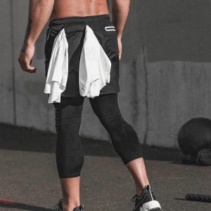 Inside Pocket Towel Loop Gym Wear Sports Men Shorts With Long Compression Pants