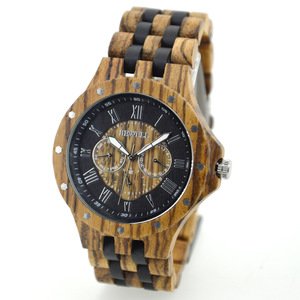 Japan quartz chronograph custom logo bewell zebra wood watch