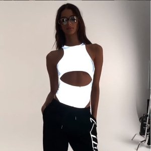 Jumpsuits rompers hollow out sleeveless reflective Jumpsuit clothing bodysuit women fashion body club streetwear Y11230