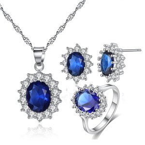 Kate Princess Marriage Jewellery Set oval zircon necklace earrings ring Jewelry sets Adjustable ring