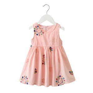 kids girls cotton skirt, Korean girls one piece dress, pink vintage flower girls dress