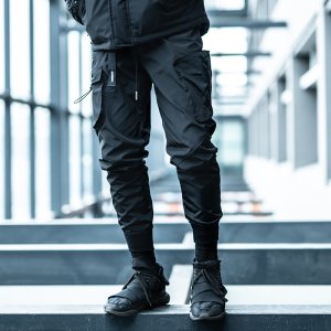 Killwinner waterproof two color cargo joggers ribbon multi pocket loose polyester stitching track pants for men