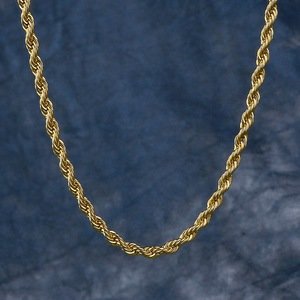 KRKC&CO Mens Hip Hop Chain 3MM 22inch Rope and Gold Chain Mens Necklace 14K Gold Rope Chain