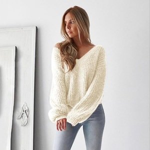 Ladies wholesale hand fuzzy knitted sweater women chunky pullover wool designs oversized sweater custom women for ladies